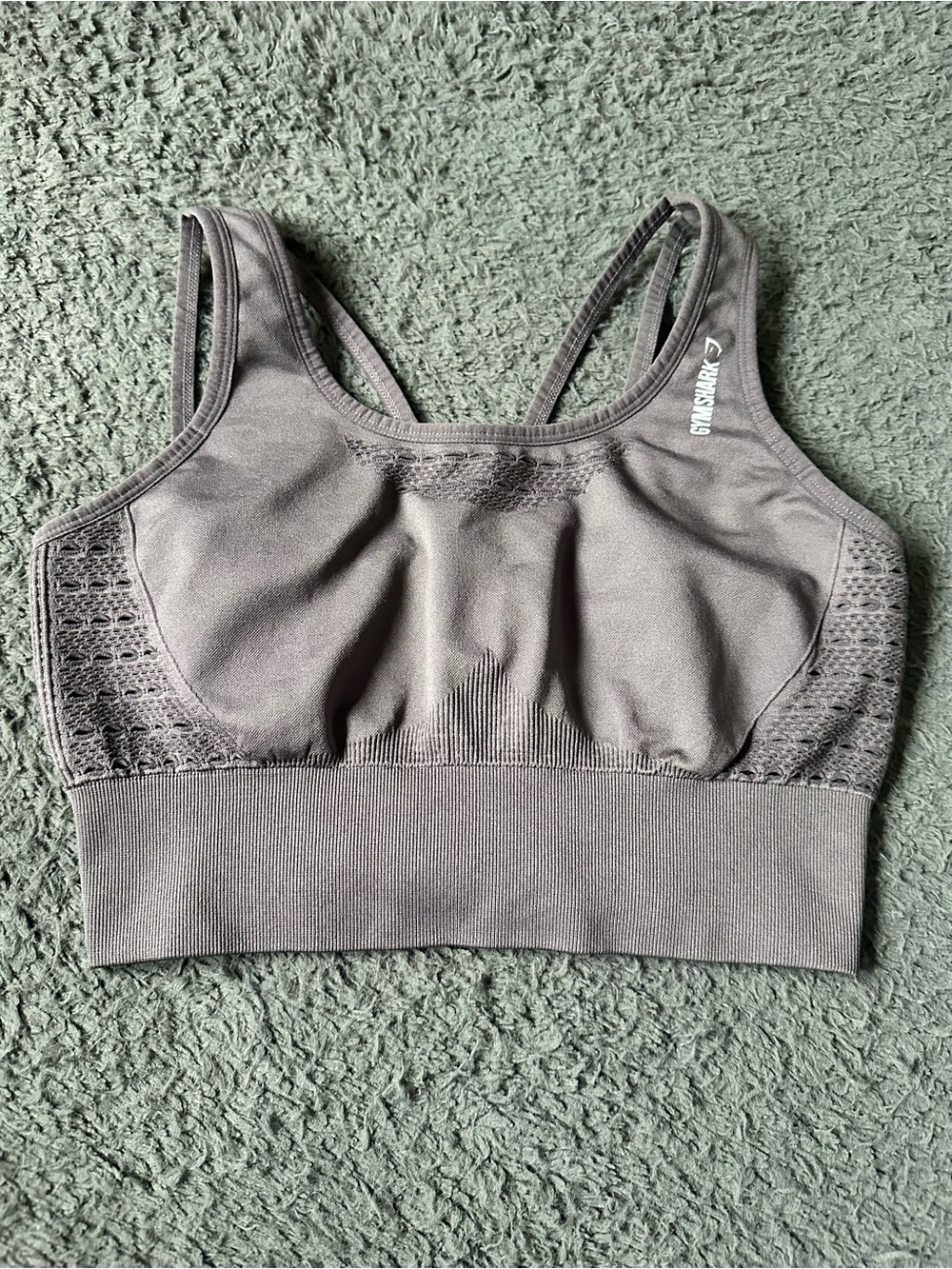 Gymshark Energy Seamless crop top sports bra in a grey marl color, size Medium